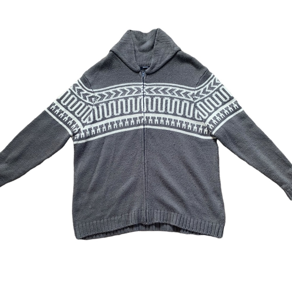 Warm Cozy Zip Front Patterned Wool Sweater